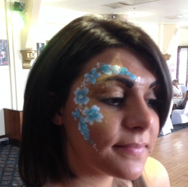 turquoise flowers, adult face painting